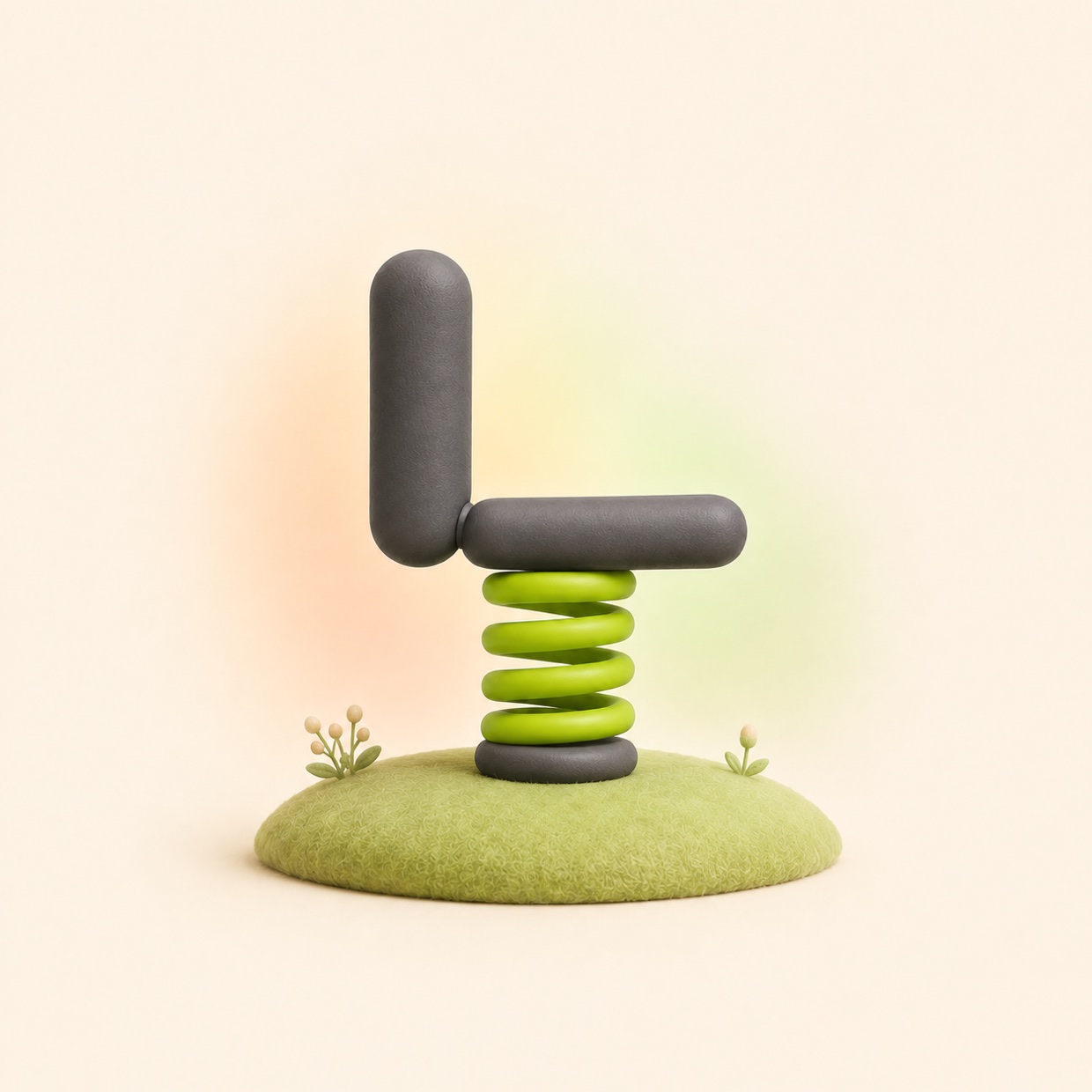 The spring chair at rest on its mound, coil spring fully relaxed